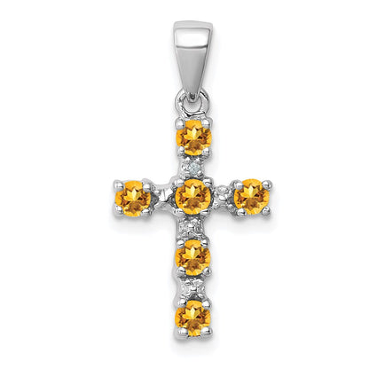Sterlingsilber Rhodium Citrin & Diamant Akzente Kreuz Anhänger