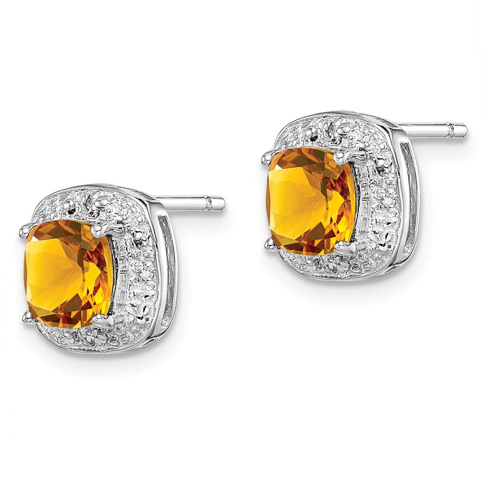 Sterlingsilber Rhodiniert Citrin und Diamant Ohrstecker