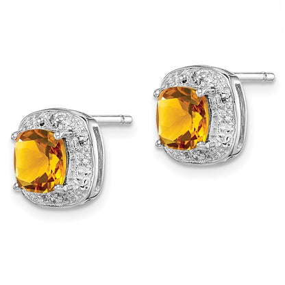 Sterlingsilber Rhodiniert Citrin und Diamant Ohrstecker