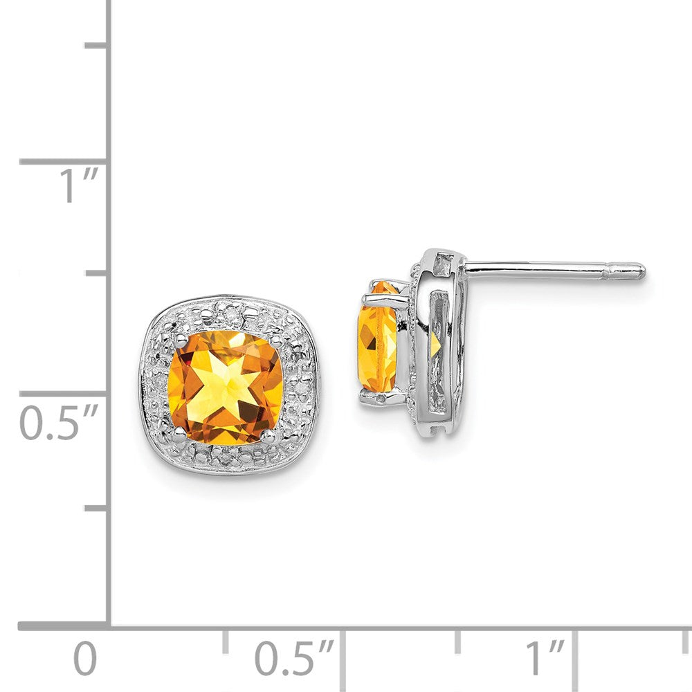Sterlingsilber Rhodiniert Citrin und Diamant Ohrstecker