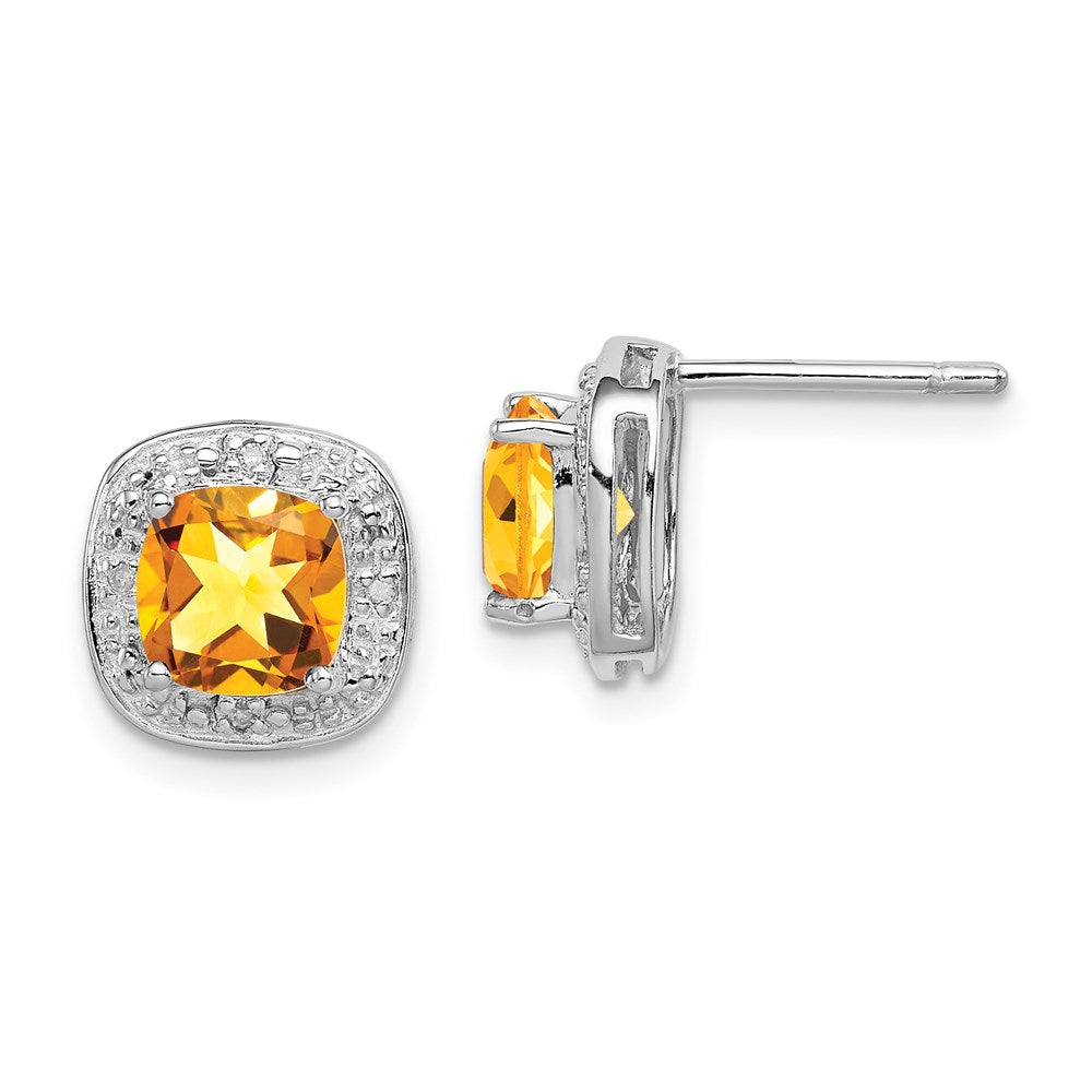 Sterlingsilber Rhodiniert Citrin und Diamant Ohrstecker