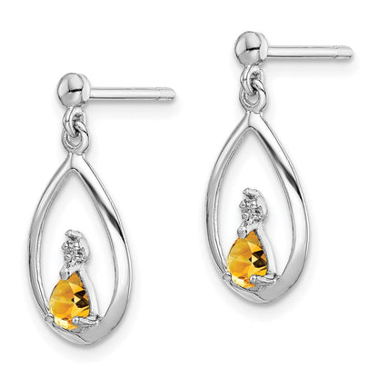 Sterlingsilber Rhodiniert Tropfen Citrin und Diamant Ohrstecker