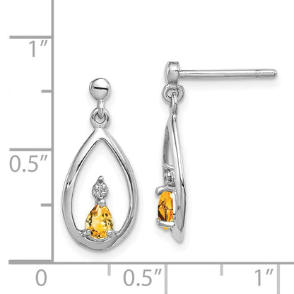Sterlingsilber Rhodiniert Tropfen Citrin und Diamant Ohrstecker