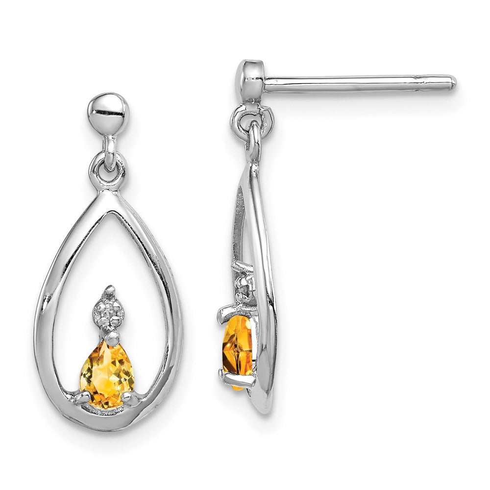 Sterlingsilber Rhodiniert Tropfen Citrin und Diamant Ohrstecker