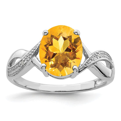 Sterlingsilber Rhodium Citrin & Diamant Ring