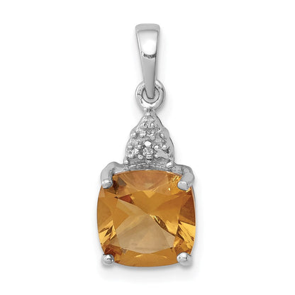 Sterlingsilber Rhodium Citrin & Diamant Anhänger