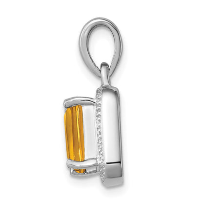 Sterlingsilber Rhodium Smaragd-cut Citrin & Diamant Anhänger