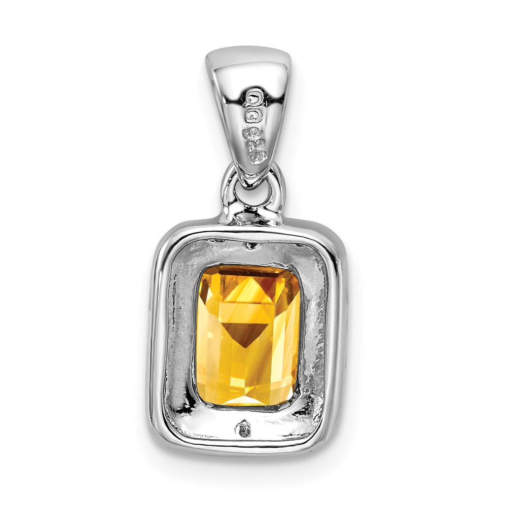 Sterlingsilber Rhodium Smaragd-cut Citrin & Diamant Anhänger