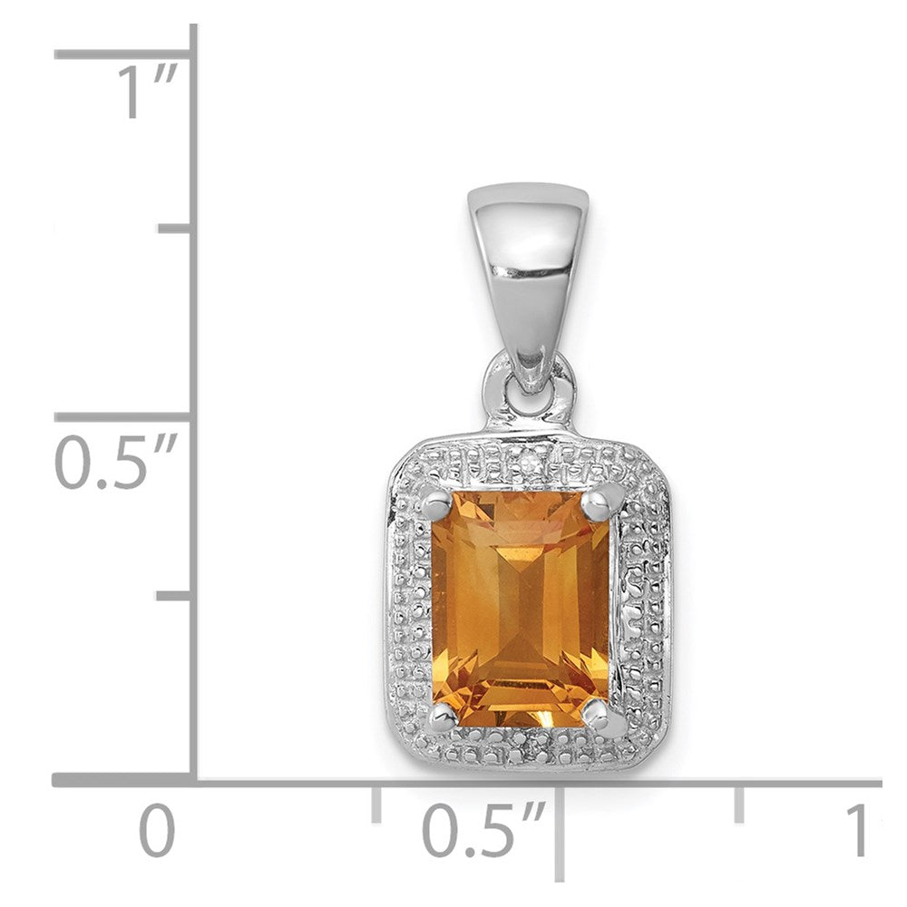 Sterlingsilber Rhodium Smaragd-cut Citrin & Diamant Anhänger