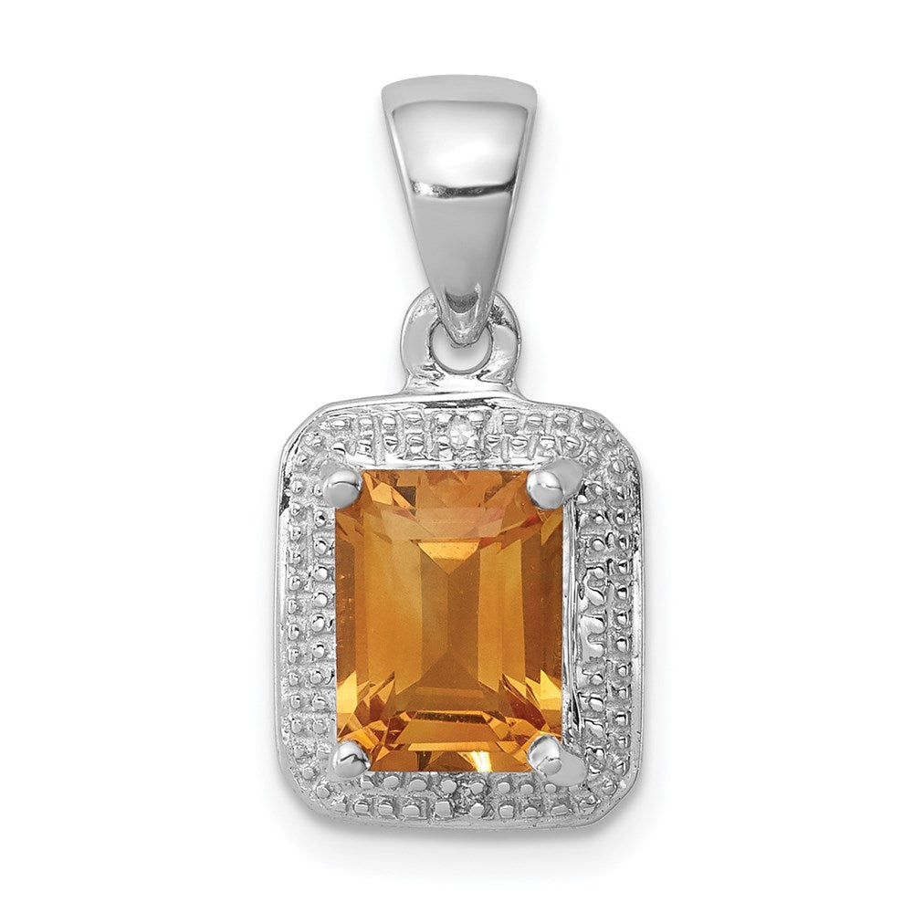 Sterlingsilber Rhodium Smaragd-cut Citrin & Diamant Anhänger