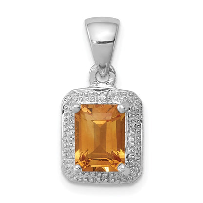 Sterlingsilber Rhodium Smaragd-cut Citrin & Diamant Anhänger