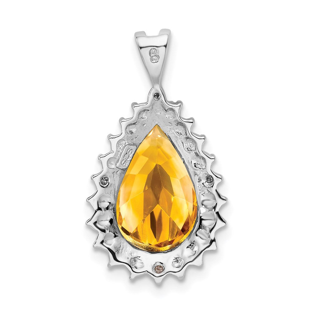 Sterlingsilber Rhodium Citrin & Diamant Tropfen Anhänger