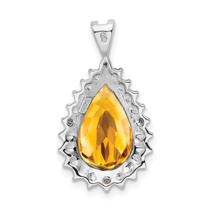 Sterlingsilber Rhodium Citrin & Diamant Tropfen Anhänger