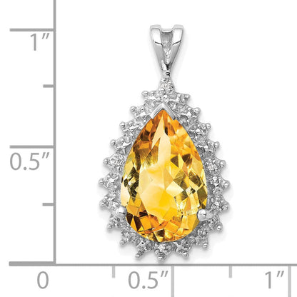 Sterlingsilber Rhodium Citrin & Diamant Tropfen Anhänger