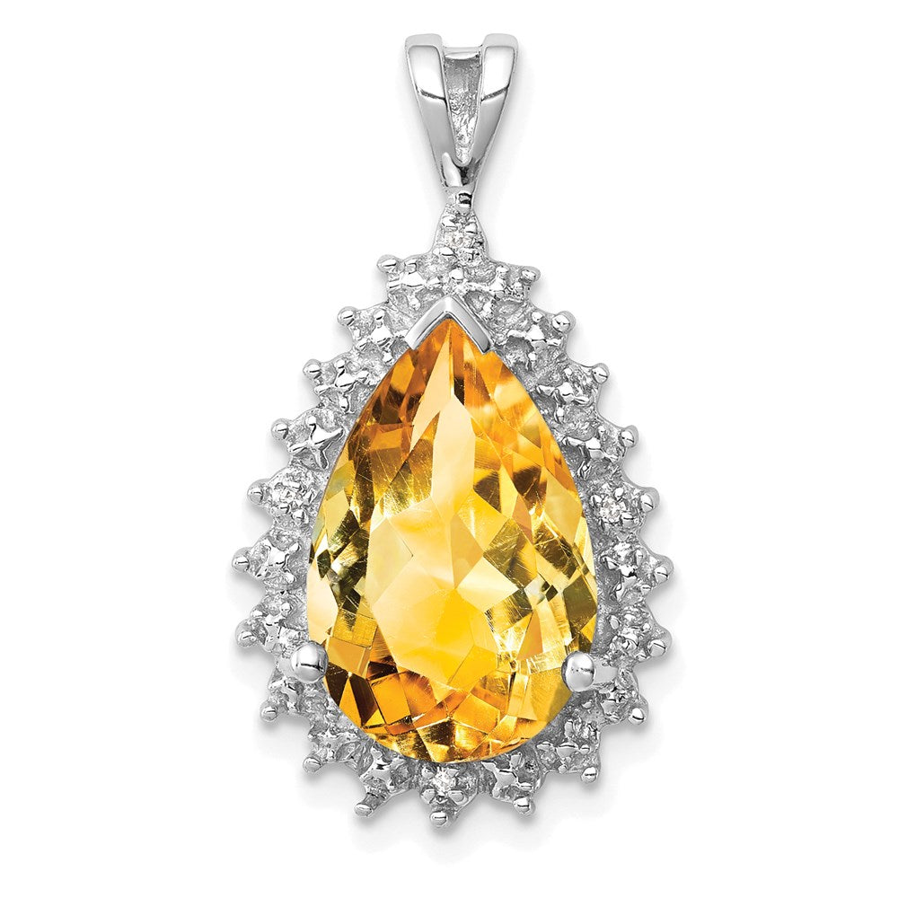 Sterlingsilber Rhodium Citrin & Diamant Tropfen Anhänger