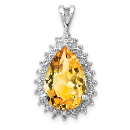 Sterlingsilber Rhodium Citrin & Diamant Tropfen Anhänger