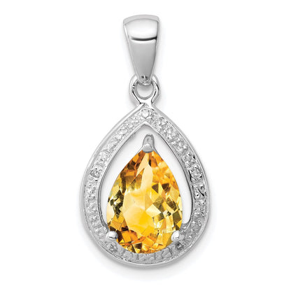 Sterlingsilber Rhodium Citrin & Diamant Anhänger