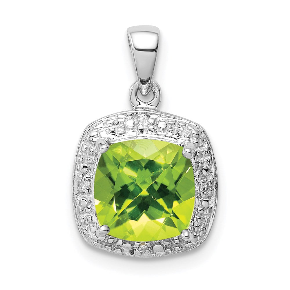 Sterlingsilber Rhodiniert Peridot und Diamant Anhänger