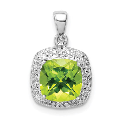 Sterlingsilber Rhodiniert Peridot und Diamant Anhänger