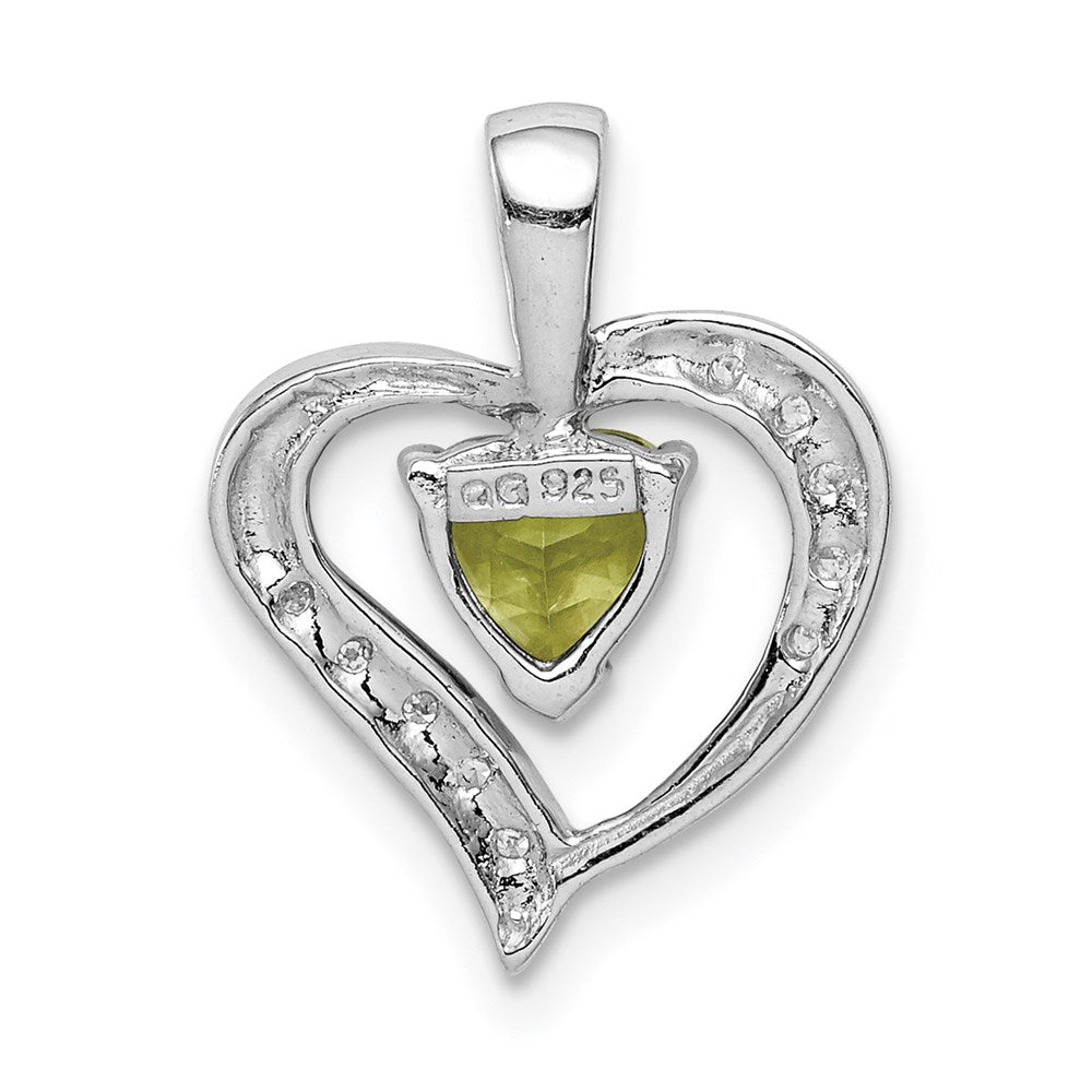 Sterlingsilber Rhodiniert Peridot und Diamant Herz Anhänger