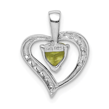 Sterlingsilber Rhodiniert Peridot und Diamant Herz Anhänger
