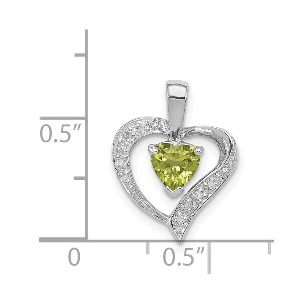Sterlingsilber Rhodiniert Peridot und Diamant Herz Anhänger