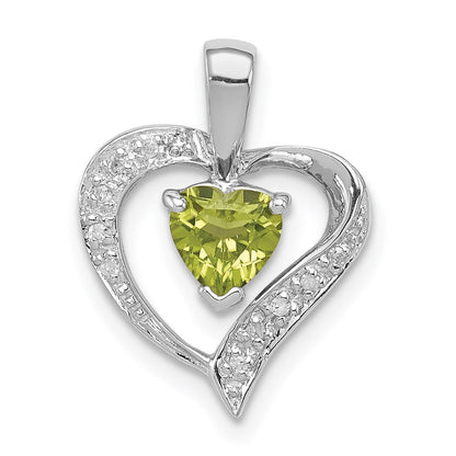 Sterlingsilber Rhodiniert Peridot und Diamant Herz Anhänger