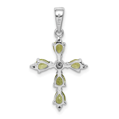 Sterlingsilber Rhodiniert Peridot Kreuz Anhänger