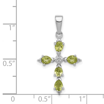 Sterlingsilber Rhodiniert Peridot Kreuz Anhänger