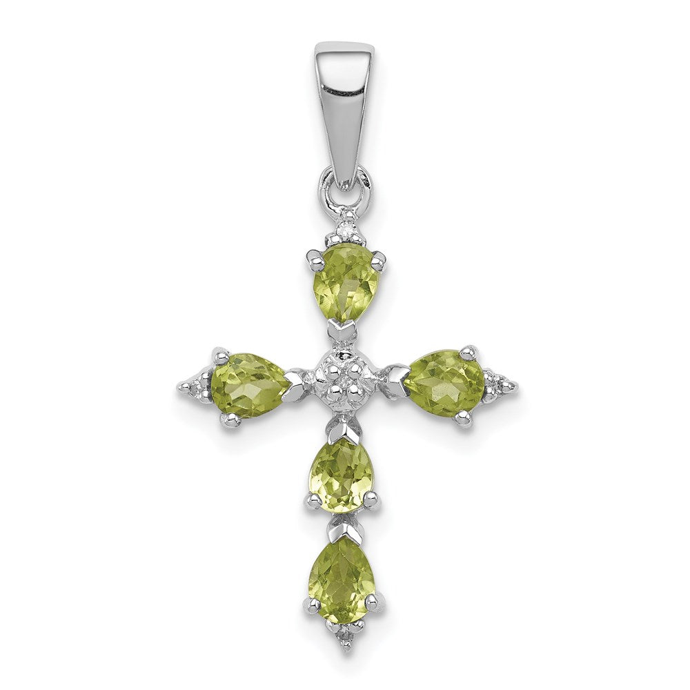 Sterlingsilber Rhodiniert Peridot Kreuz Anhänger