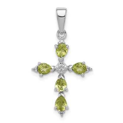 Sterlingsilber Rhodiniert Peridot Kreuz Anhänger