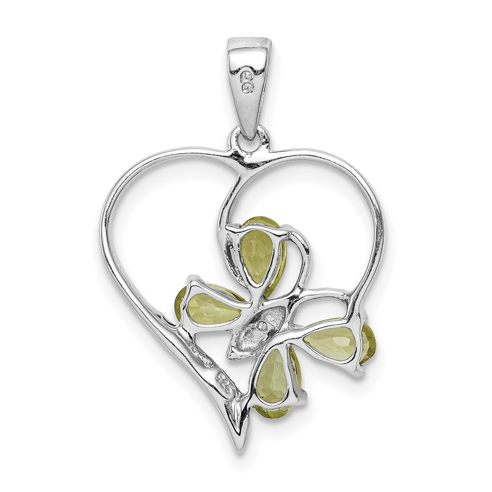 Sterlingsilber Rhodiniert Peridot und Diamant Schmetterling Herz Anhänger