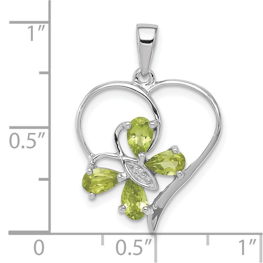 Sterlingsilber Rhodiniert Peridot und Diamant Schmetterling Herz Anhänger