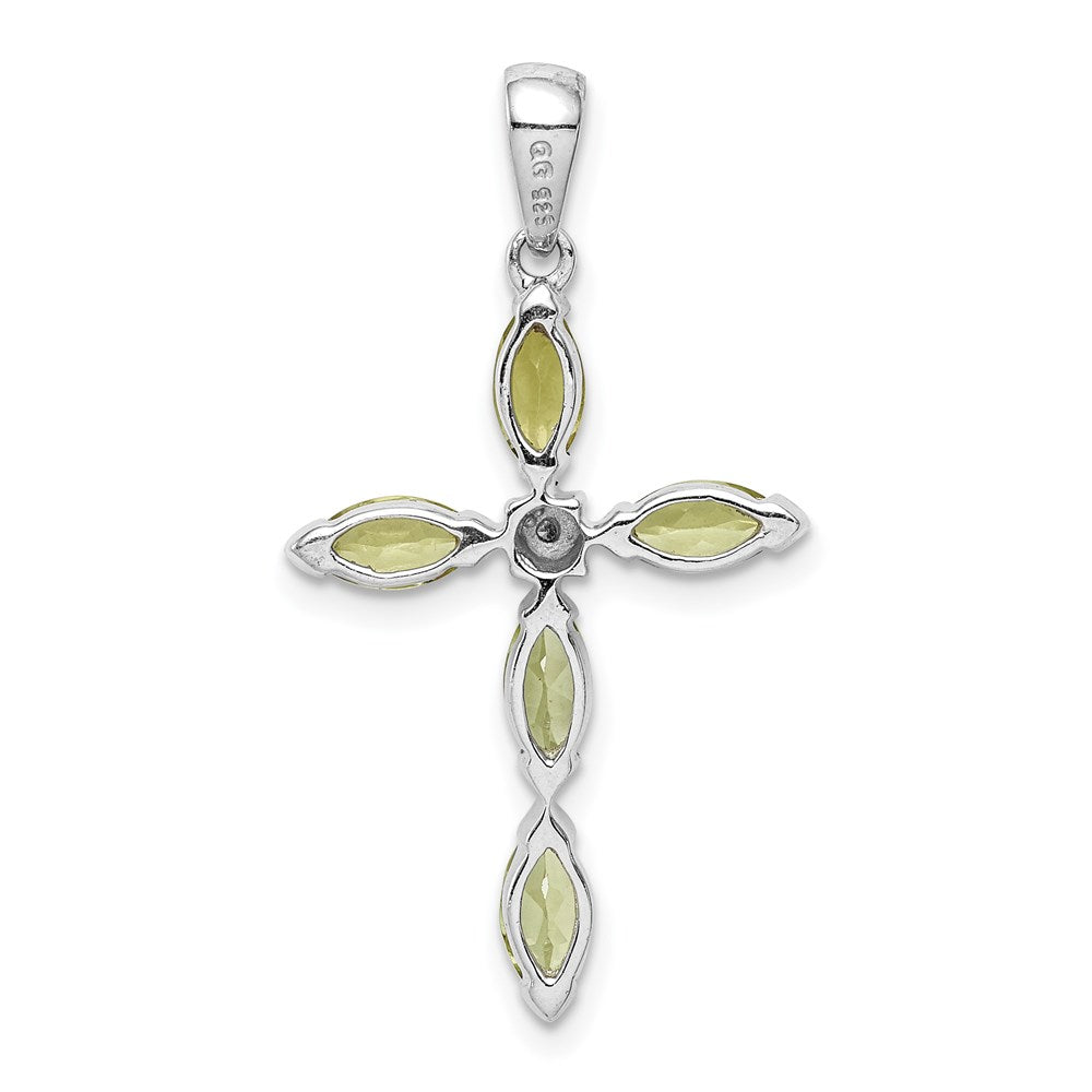 Sterlingsilber Rhodiniert Peridot und Diamant Kreuz Anhänger