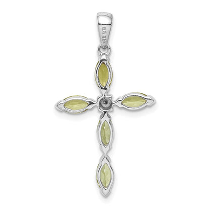 Sterlingsilber Rhodiniert Peridot und Diamant Kreuz Anhänger