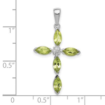 Sterlingsilber Rhodiniert Peridot und Diamant Kreuz Anhänger