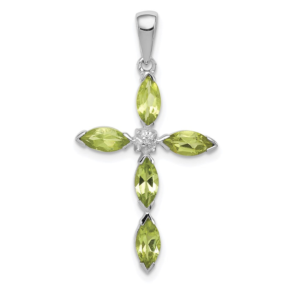 Sterlingsilber Rhodiniert Peridot und Diamant Kreuz Anhänger