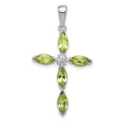 Sterlingsilber Rhodiniert Peridot und Diamant Kreuz Anhänger