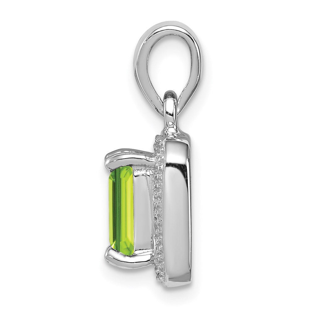 Sterlingsilber Rhodiniert Smaragd-cut Peridot und Diamant Anhänger
