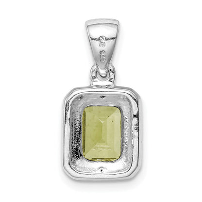 Sterlingsilber Rhodiniert Smaragd-cut Peridot und Diamant Anhänger