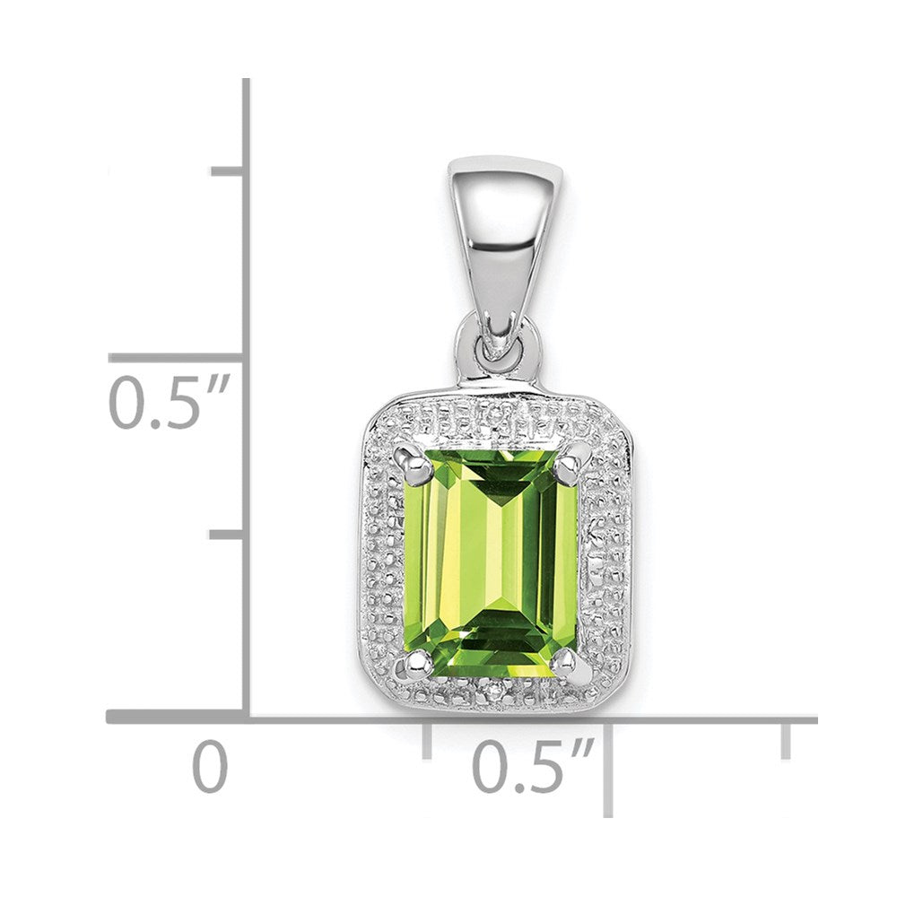 Sterlingsilber Rhodiniert Smaragd-cut Peridot und Diamant Anhänger