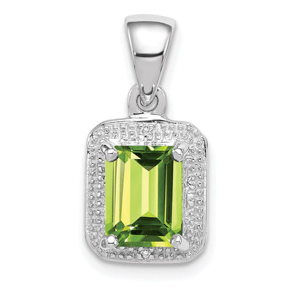 Sterlingsilber Rhodiniert Smaragd-cut Peridot und Diamant Anhänger