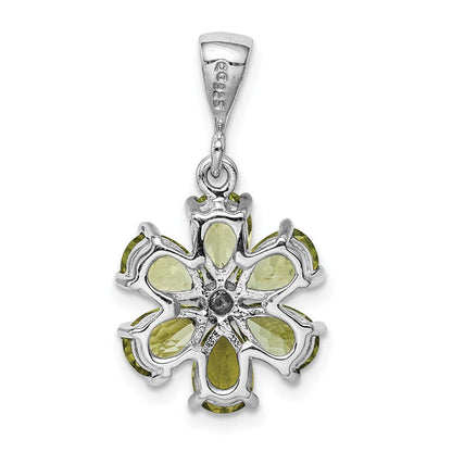 Sterlingsilber Rhodiniert Peridot und Diamant Blume Anhänger