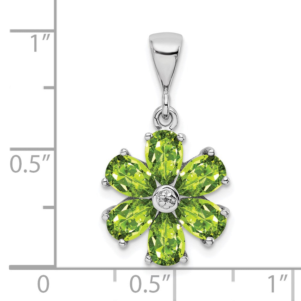 Sterlingsilber Rhodiniert Peridot und Diamant Blume Anhänger