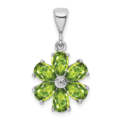 Sterlingsilber Rhodiniert Peridot und Diamant Blume Anhänger