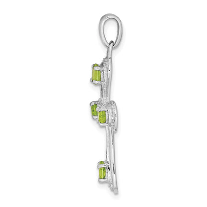 Sterlingsilber Rhodiniert Peridot und Diamant Kreuz Anhänger