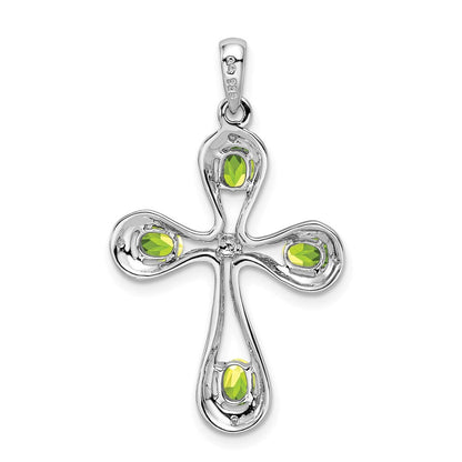 Sterlingsilber Rhodiniert Peridot und Diamant Kreuz Anhänger