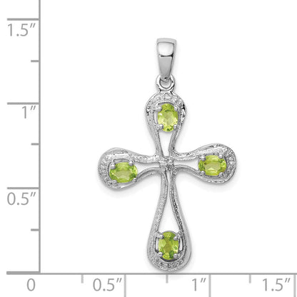 Sterlingsilber Rhodiniert Peridot und Diamant Kreuz Anhänger