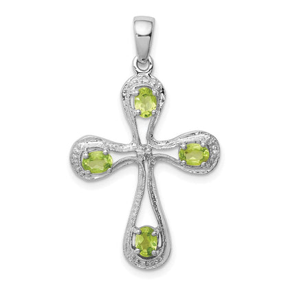 Sterlingsilber Rhodiniert Peridot und Diamant Kreuz Anhänger
