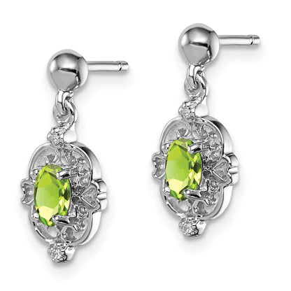 Sterlingsilber Rhodiniert Tropfen Peridot und Diamant Ohrstecker